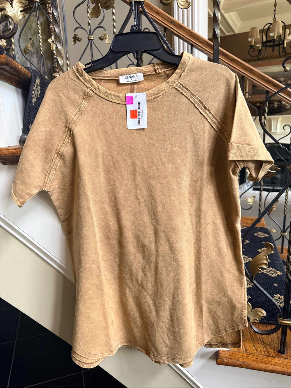 Zenana Boutique NWT Short Sleeve cotton top. Beatrix Camel S
